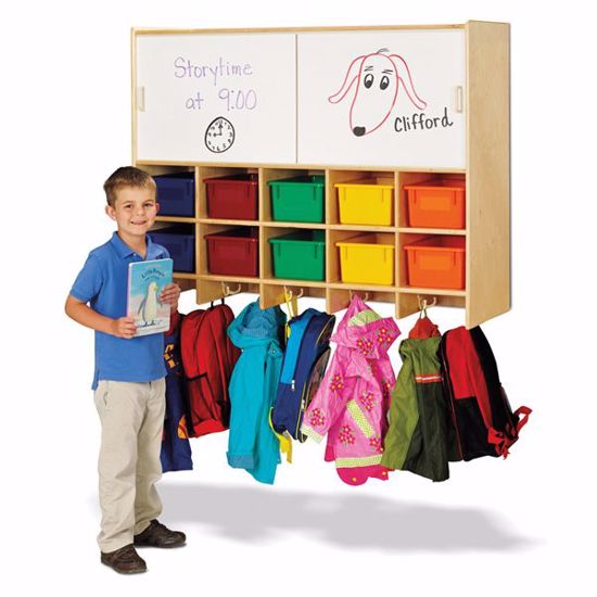 Picture of Jonti-Craft® 10 Section Wall Mount Coat Locker with Storage – with Colored Cubbie-Trays