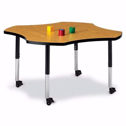 Picture of Berries® Four Leaf Activity Table - 48", Mobile - Oak/Black/Black