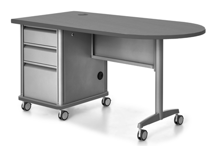 Picture of Alumni Teacher Desk Left Ped Bullet right 24"D x 60"W Metallic Base with  Gray Spectrum HPL Top