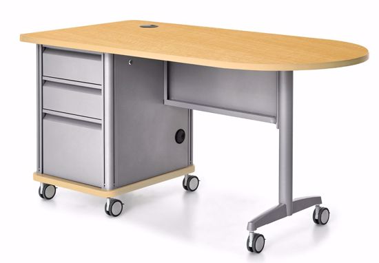 Picture of Alumni Teacher Desk Left Ped Bullet right 24"D x 60"W  Metallic Base with Maple HPL Top