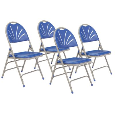 Picture of NPS® 1100 Series Deluxe Fan Back With Triple Brace Double Hinge Folding Chair, Blue (Pack of 4)