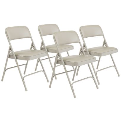 Picture of NPS® 1200 Series Premium Vinyl Upholstered Double Hinge Folding Chair, Warm Grey (Pack of 4)