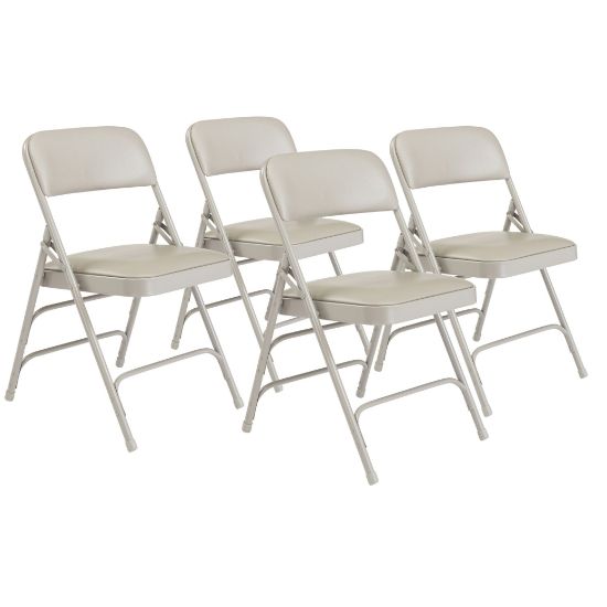 Picture of NPS® 1300 Series Premium Vinyl Upholstered Triple Brace Double Hinge Folding Chair, Warm Grey (Pack of 4)