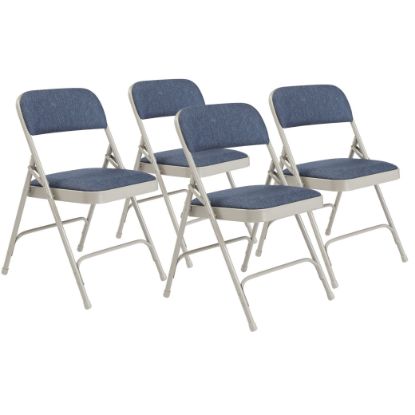 Picture of NPS® 2200 Series Deluxe Fabric Upholstered Double Hinge Premium Folding Chair, Imperial Blue Fabric/Grey Frame (Pack of 4)