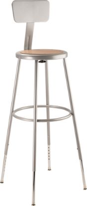 Picture of NPS® 30.5 -38.5" Height Adjustable Heavy Duty Steel Stool With Backrest, Grey