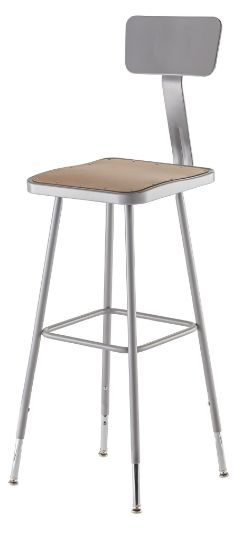 Picture of NPS® 30.75 -38.75" Height Adjustable Heavy Duty Square Seat Steel Stool With Backrest, Grey