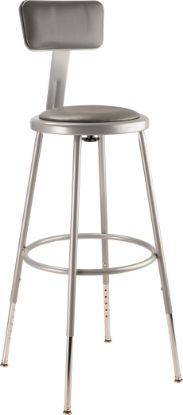 Picture of NPS® 24.5 -32.5" Height Adjustable Heavy Duty Vinyl Padded Steel Stool With Backrest, Grey