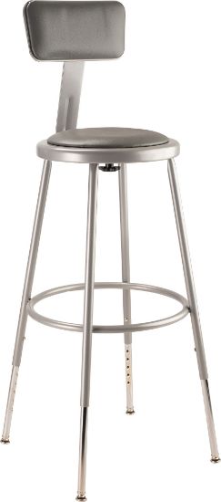 Picture of NPS® 24.5 -32.5" Height Adjustable Heavy Duty Vinyl Padded Steel Stool With Backrest, Grey