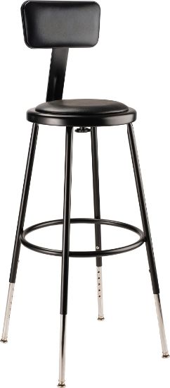 Picture of NPS® 24.5 -32.5" Height Adjustable Heavy Duty Vinyl Padded Steel Stool With Backrest, Black