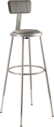 Picture of NPS® 30.5 -38.5" Height Adjustable Heavy Duty Vinyl Padded Steel Stool With Backrest, Grey