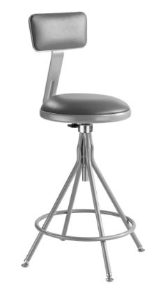 Picture of NPS® 24"-30" Height Adjustable Heavy Duty Vinyl Padded Swivel Steel Stool With Backrest, Grey