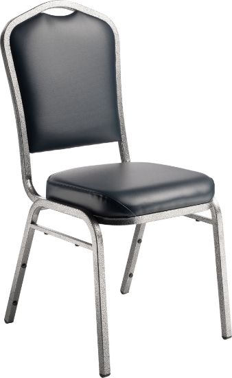 Picture of NPS® 9300 Series Deluxe Vinyl Upholstered Stack Chair, Midnight Blue Seat/Silvervein Frame