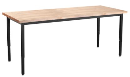 Picture of NPS® Heavy Duty Height Adjustable Steel Table, Black Frame, 24 x 96, Butcherblock Top