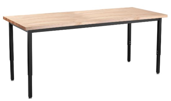 Picture of NPS® Heavy Duty Height Adjustable Steel Table, Black Frame, 24 x 96, Butcherblock Top