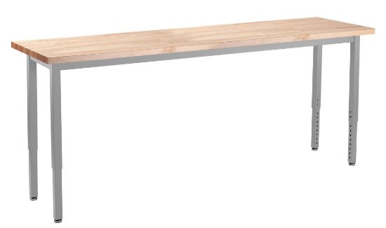 Picture of NPS® Heavy Duty Height Adjustable Steel Table, Gray Frame, 18 x 72, Butcherblock Top