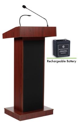 Picture of Oklahoma Sound® Orator Lectern and Rechargeable Battery, Mahogany