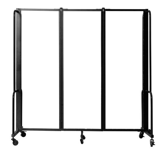 Picture of NPS® Room Divider, 6' Height, 3 Sections, Clear Acrylic Panels, Black Frame