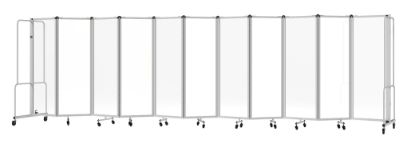 Picture of NPS® Room Divider, 6' Height, 11 Sections, Clear Acrylic Panels, Grey Frame