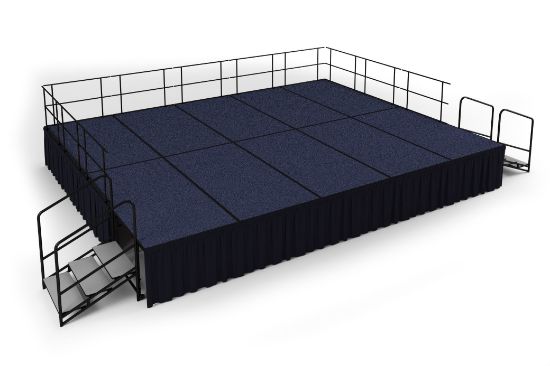 Picture of NPS® 16' x 20' Stage Package, 32" Height, Blue Carpet, Shirred Pleat Black Skirting