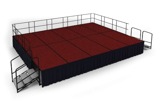 Picture of NPS® 16' x 20' Stage Package, 32" Height, Red Carpet, Shirred Pleat Black Skirting