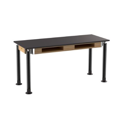 Picture of NPS® Signature Science Lab Table, Black, 24 x 60, Chemical Resistant Top, Book Compartments