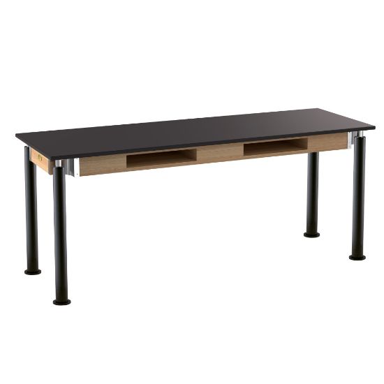 Picture of NPS® Signature Science Lab Table, Black, 24 x 72, Chemical Resistant Top, Book Compartments