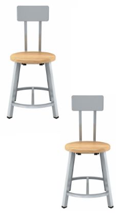 Picture of (2 Pack) NPS®   18" Titan Stool, Solid Wood Seat with Backrest, Grey Frame