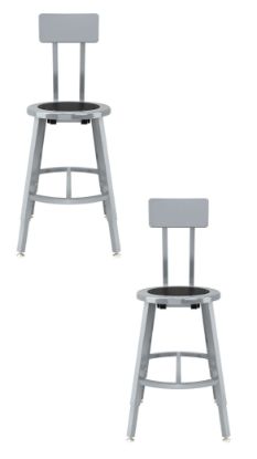 Picture of (2 Pack) NPS®   18-26" Height Adjustable Titan Stool with Backrest, Black Steel Seat, Grey Frame
