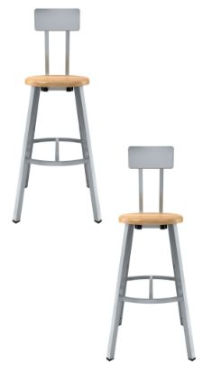 Picture of (2 Pack) NPS®   30" Titan Stool, Solid Wood Seat with Backrest, Grey Frame